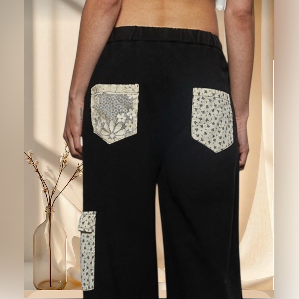 POL POL Black Star Patch Pants | Bohemian Vintage Washed French Terry - Picture 5 of 11